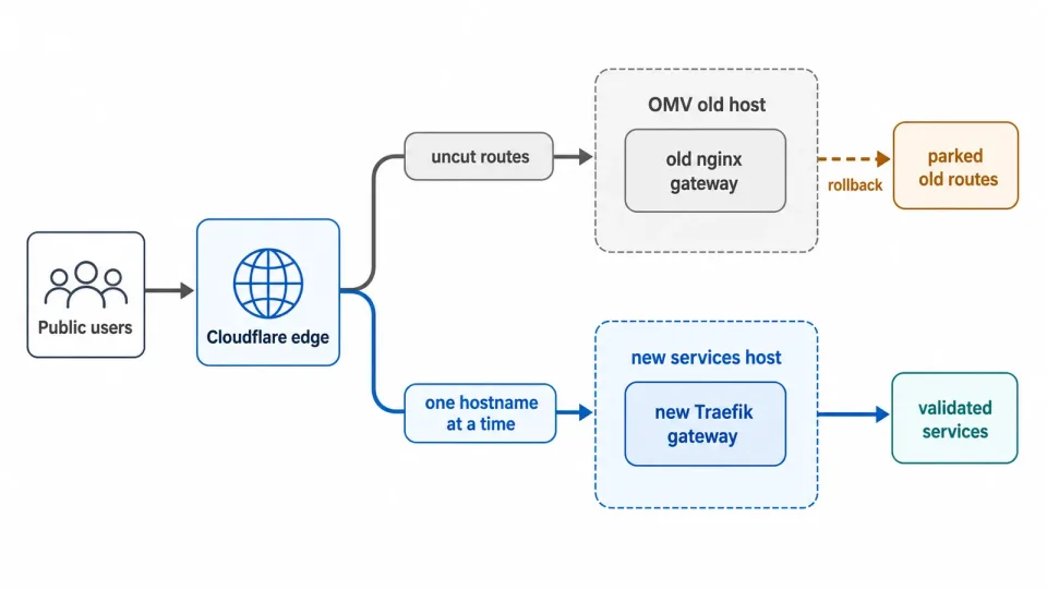 Preview diagram of the dual-tunnel service cutover with rollback